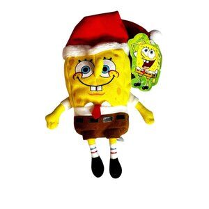 Vintage 2003 SpongeBob SquarePants Applause Holiday Plush Toy With Santa Hat